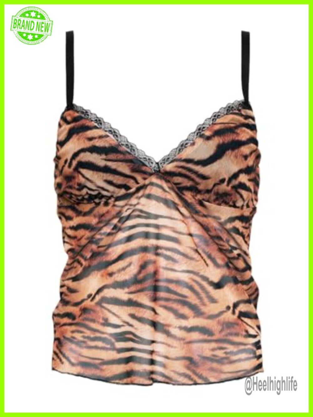 Tiger Print Lace Trim Backless Crop Tank Top Sexy V-Neck Going Out Cami